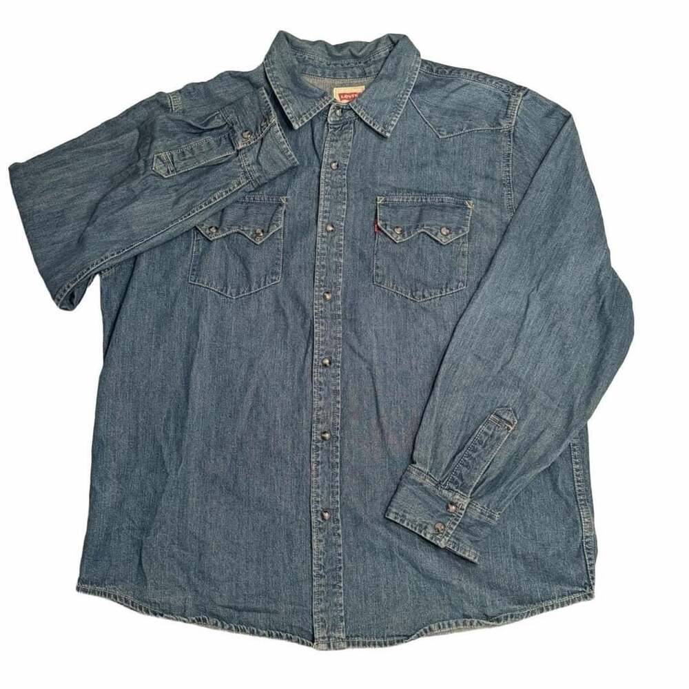 Levi's Barstow Western Denim Shirt Sawtooth Pockets Men's Long Sleeve Snap XL